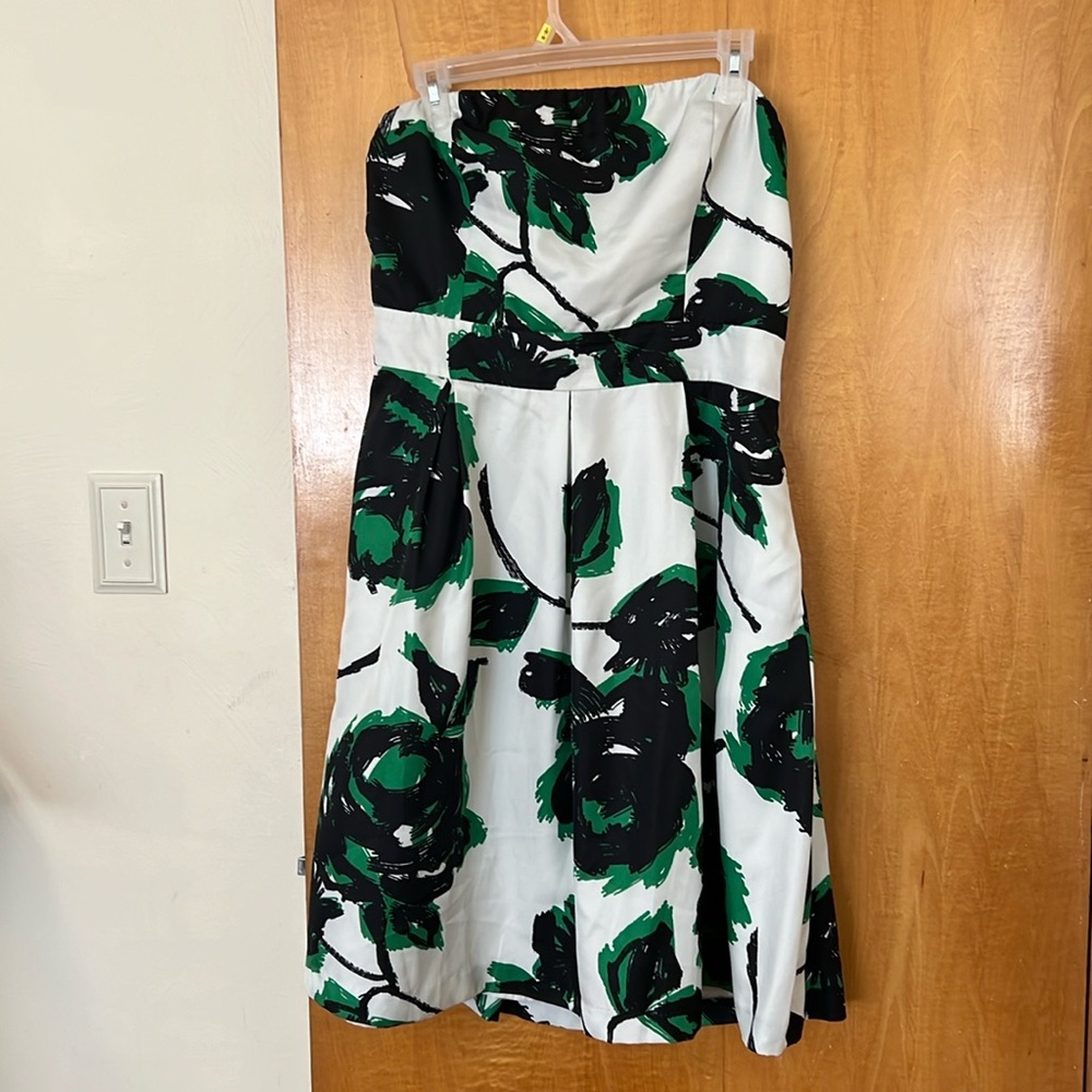 Size 14 strapless green and black floral dress